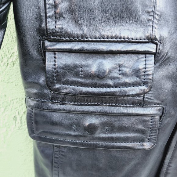 Men DSQUARED2 Oversized Leather Biker Coat Motorcycle Black - Picture 5 of 9